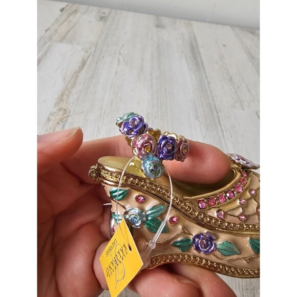 Kalifano shoe stiletto roses trinket box jewelry rhinestone jeweled flowers mini - Picture 2 of 8